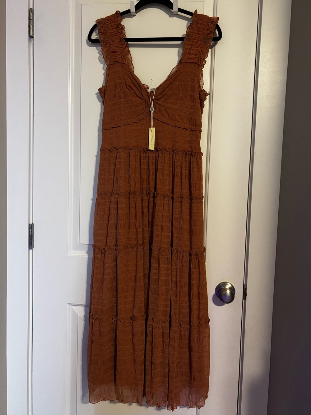 Max Studio Rust Tiered Maxi Dress with Ruffle Straps